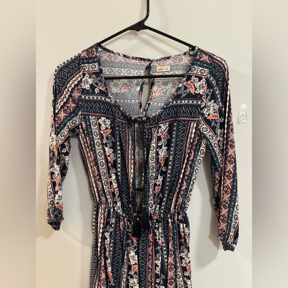 Hollister Navy Floral Striped Romper